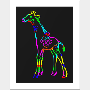 Colorful Giraffe Outline Posters and Art